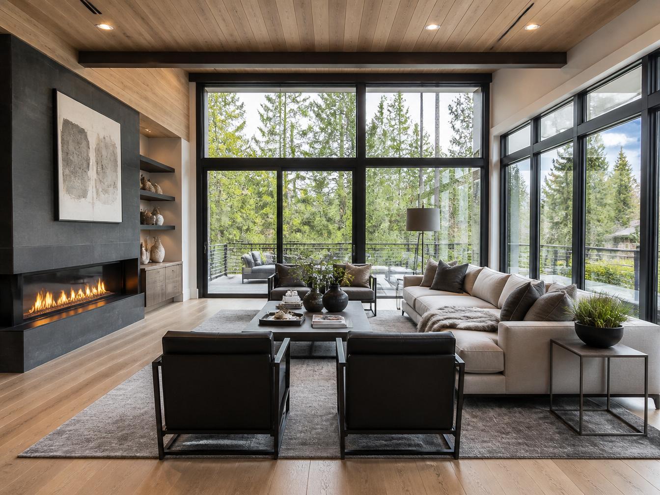 Bright, professionally staged modern luxury living room